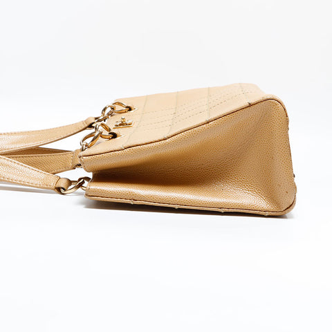 CHANEL No. 7 2000-2002 Caviar Skin Chocolate Bar Shoulder Bag beige WS22816