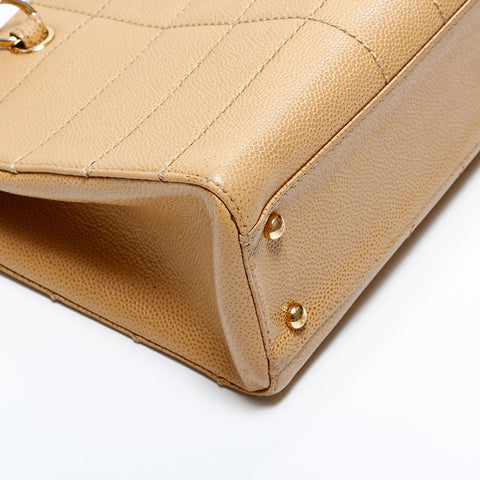 CHANEL No. 7 2000-2002 Caviar Skin Chocolate Bar Shoulder Bag beige WS22816