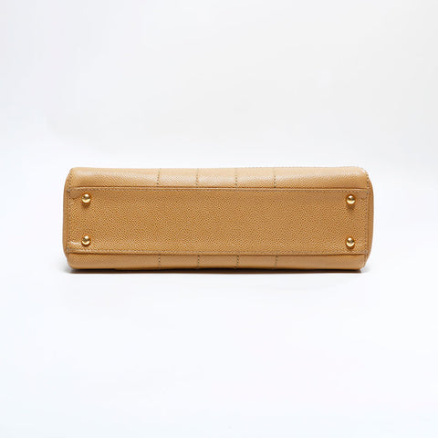 シャネル CHANEL 7番台 2000-2002 キャビアスキン チョコバー ショルダーバッグ ベージュ WS22816