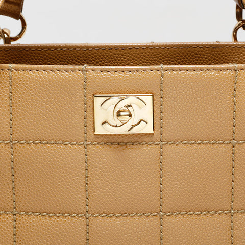 シャネル CHANEL 7番台 2000-2002 キャビアスキン チョコバー ショルダーバッグ ベージュ WS22816