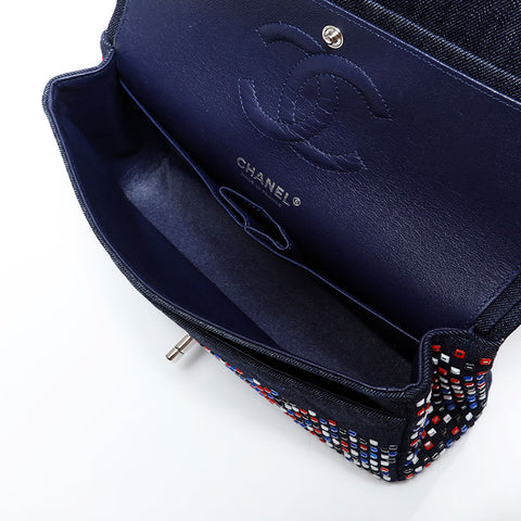 CHANEL No. 22 2016-2017 Crystal Flap Denim Shoulder Bag Navy WS22820