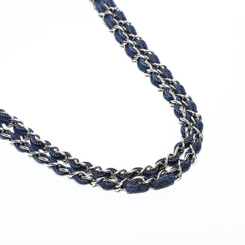 CHANEL No. 22 2016-2017 Crystal Flap Denim Shoulder Bag Navy WS22820