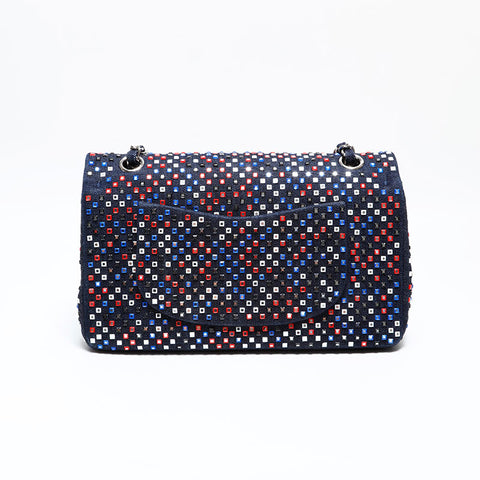 Chanel n ° 22 2016-2017 Bag d'épaule en denim à volet en cristal Navy WS22820
