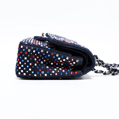 CHANEL No. 22 2016-2017 Crystal Flap Denim Shoulder Bag Navy WS22820