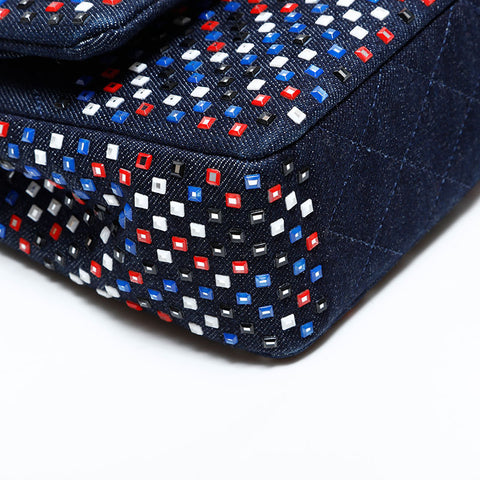 香奈儿第22号2016-2017水晶瓣牛仔肩袋海军WS22820