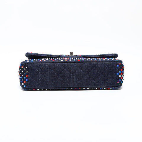 CHANEL No. 22 2016-2017 Crystal Flap Denim Shoulder Bag Navy WS22820