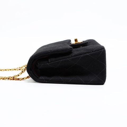 CHANEL No. 4 1996-1997 Cotton Matelasse Chain Shoulder Bag black WS22821