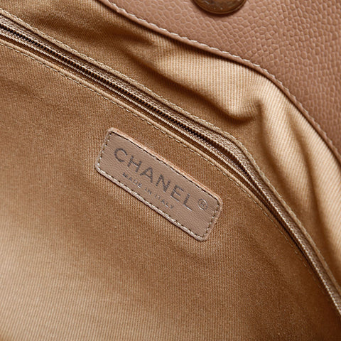 シャネル CHANEL 18番台 2013-2014 キャビアスキン マトラッセ デカ ココマーク チェーン トートバッグ ベージュ WS22827