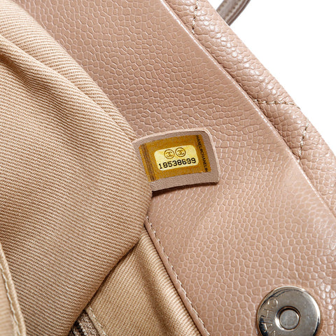 シャネル CHANEL 18番台 2013-2014 キャビアスキン マトラッセ デカ ココマーク チェーン トートバッグ ベージュ WS22827
