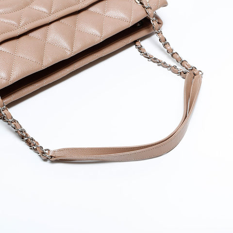 シャネル CHANEL 18番台 2013-2014 キャビアスキン マトラッセ デカ ココマーク チェーン トートバッグ ベージュ WS22827