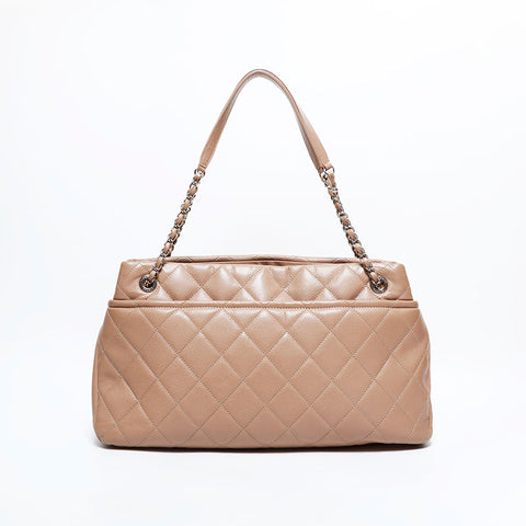 シャネル CHANEL 18番台 2013-2014 キャビアスキン マトラッセ デカ ココマーク チェーン トートバッグ ベージュ WS22827