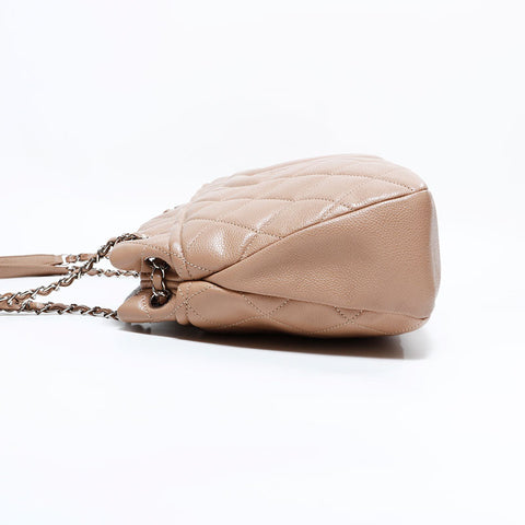 シャネル CHANEL 18番台 2013-2014 キャビアスキン マトラッセ デカ ココマーク チェーン トートバッグ ベージュ WS22827