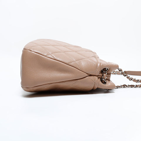 シャネル CHANEL 18番台 2013-2014 キャビアスキン マトラッセ デカ ココマーク チェーン トートバッグ ベージュ WS22827