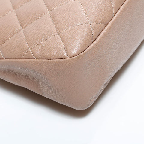 シャネル CHANEL 18番台 2013-2014 キャビアスキン マトラッセ デカ ココマーク チェーン トートバッグ ベージュ WS22827