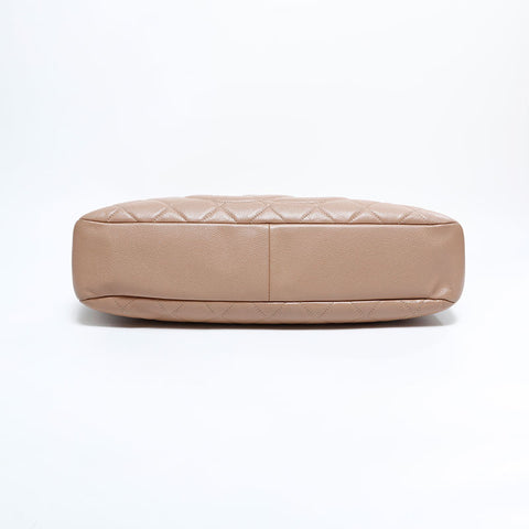 シャネル CHANEL 18番台 2013-2014 キャビアスキン マトラッセ デカ ココマーク チェーン トートバッグ ベージュ WS22827