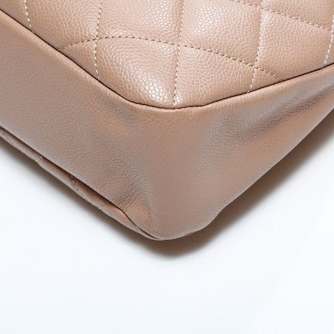 シャネル CHANEL 18番台 2013-2014 キャビアスキン マトラッセ デカ ココマーク チェーン トートバッグ ベージュ WS22827