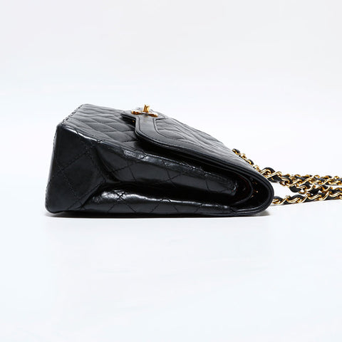シャネル CHANEL 2番台 1989-1991 パリ限定 マトラッセ チェーン ラムスキン ハンドバッグ ブラック WS22828