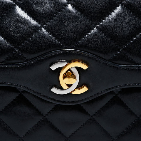 シャネル CHANEL 2番台 1989-1991 パリ限定 マトラッセ チェーン ラムスキン ハンドバッグ ブラック WS22828