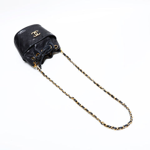 シャネル CHANEL 1番台 1989-1991 ビコローレ チェーン ラムスキン ダイアモンドステッチ ショルダーバッグ ブラック WS22830