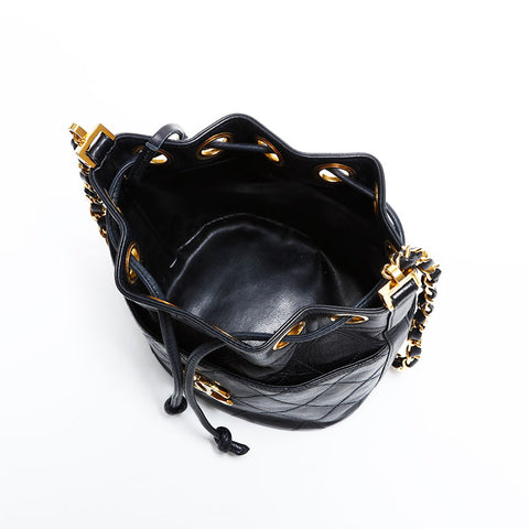 シャネル CHANEL 1番台 1989-1991 ビコローレ チェーン ラムスキン ダイアモンドステッチ ショルダーバッグ ブラック WS22830