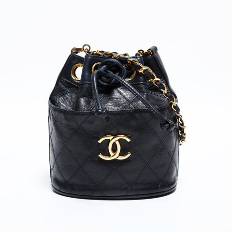 シャネル CHANEL 1番台 1989-1991 ビコローレ チェーン ラムスキン ダイアモンドステッチ ショルダーバッグ ブラック WS22830