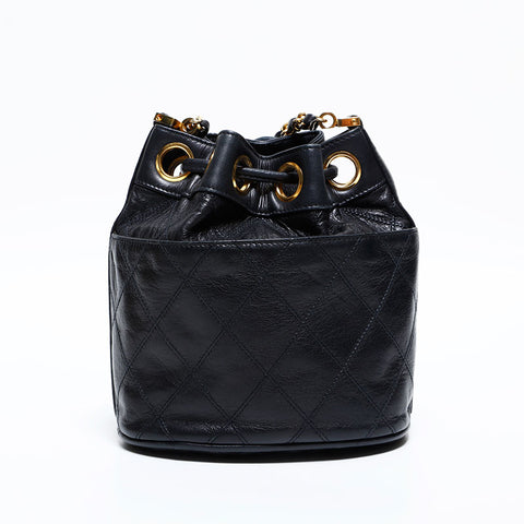シャネル CHANEL 1番台 1989-1991 ビコローレ チェーン ラムスキン ダイアモンドステッチ ショルダーバッグ ブラック WS22830