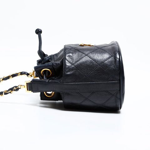 シャネル CHANEL 1番台 1989-1991 ビコローレ チェーン ラムスキン ダイアモンドステッチ ショルダーバッグ ブラック WS22830