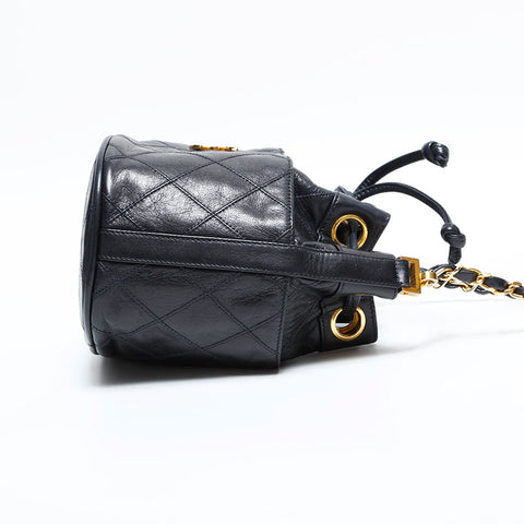 シャネル CHANEL 1番台 1989-1991 ビコローレ チェーン ラムスキン ダイアモンドステッチ ショルダーバッグ ブラック WS22830