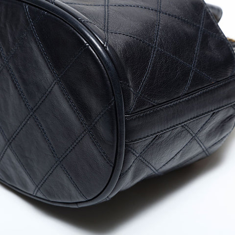 シャネル CHANEL 1番台 1989-1991 ビコローレ チェーン ラムスキン ダイアモンドステッチ ショルダーバッグ ブラック WS22830