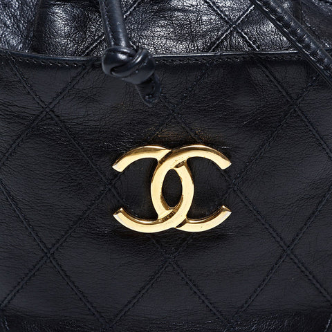 シャネル CHANEL 1番台 1989-1991 ビコローレ チェーン ラムスキン ダイアモンドステッチ ショルダーバッグ ブラック WS22830