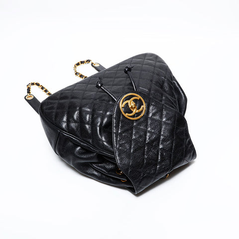 シャネル CHANEL 1番台 1989-1991 キャビアスキン チェーン リュック・デイパック ブラック WS22831