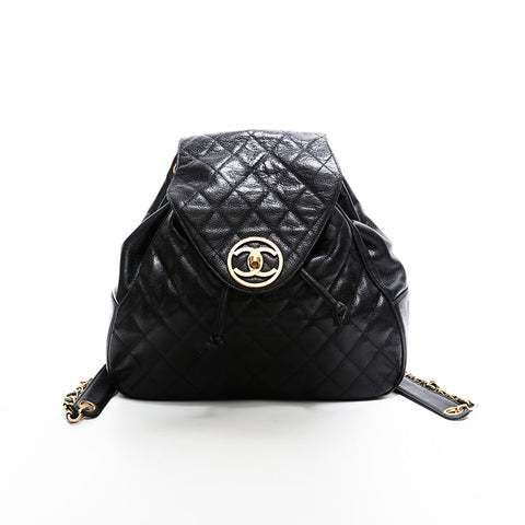 シャネル CHANEL 1番台 1989-1991 キャビアスキン チェーン リュック・デイパック ブラック WS22831