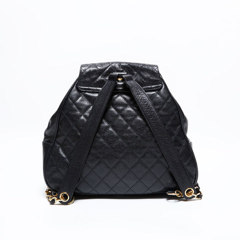 シャネル CHANEL 1番台 1989-1991 キャビアスキン チェーン リュック・デイパック ブラック WS22831