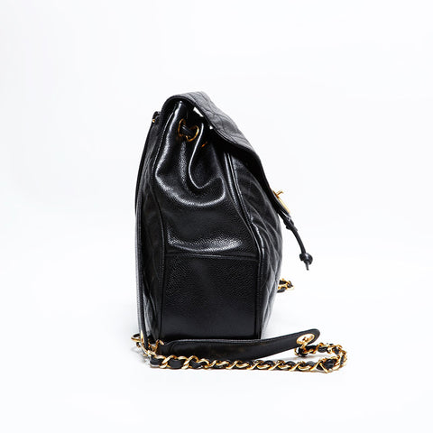 シャネル CHANEL 1番台 1989-1991 キャビアスキン チェーン リュック・デイパック ブラック WS22831
