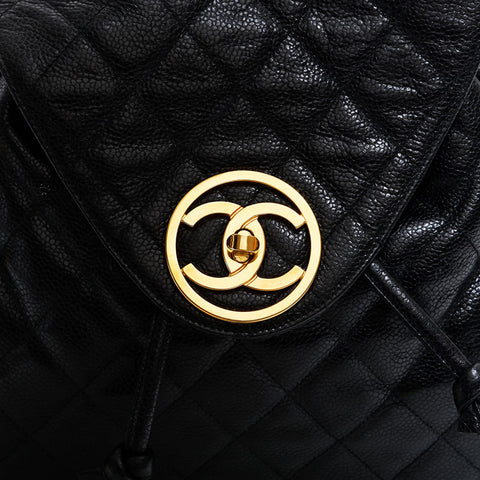 シャネル CHANEL 1番台 1989-1991 キャビアスキン チェーン リュック・デイパック ブラック WS22831