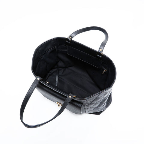 CHANEL No. 24 2017-2018 Wild Stitch Calfskin Caviar Turnlock Tote Shoulder Bag black WS22835