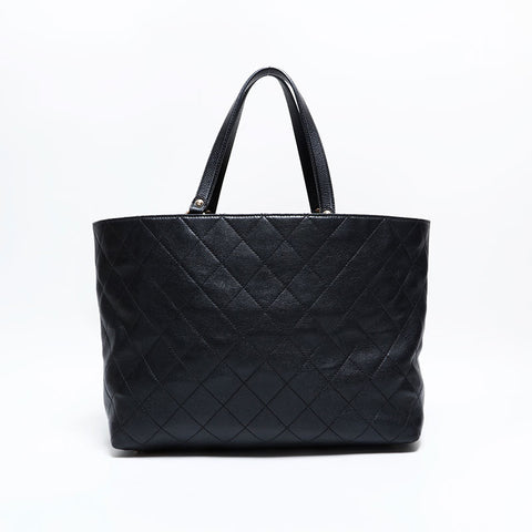 CHANEL No. 24 2017-2018 Wild Stitch Calfskin Caviar Turnlock Tote Shoulder Bag black WS22835