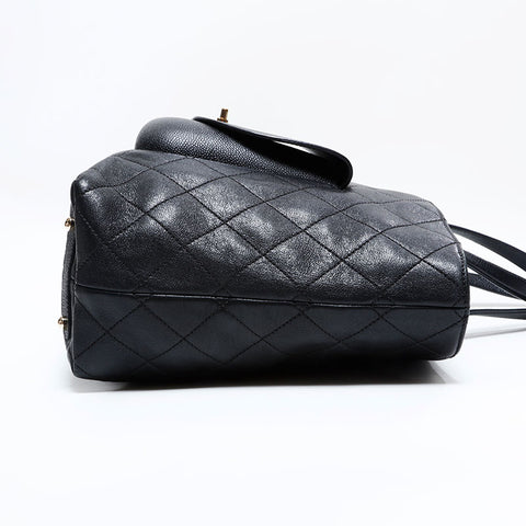 CHANEL No. 24 2017-2018 Wild Stitch Calfskin Caviar Turnlock Tote Shoulder Bag black WS22835