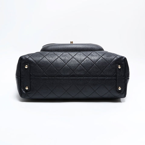 CHANEL No. 24 2017-2018 Wild Stitch Calfskin Caviar Turnlock Tote Shoulder Bag black WS22835