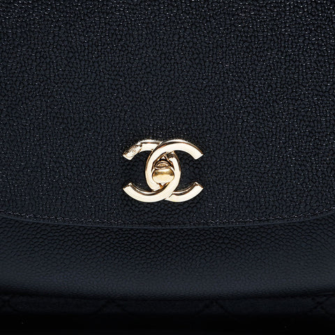 CHANEL No. 24 2017-2018 Wild Stitch Calfskin Caviar Turnlock Tote Shoulder Bag black WS22835