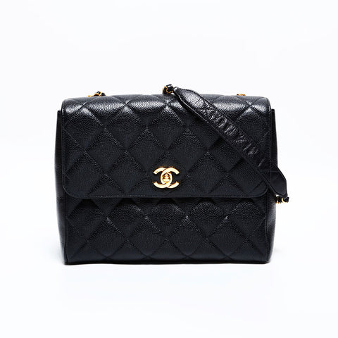 シャネル CHANEL 4番台 1996-1997 キャビア マトラッセ スクエア ショルダーバッグ ブラック WS22836