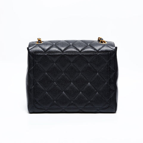 シャネル CHANEL 4番台 1996-1997 キャビア マトラッセ スクエア ショルダーバッグ ブラック WS22836