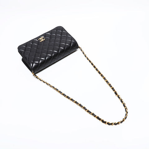 シャネル CHANEL 4番台 1996-1997 ラムスキン フルフラップ チェーン ショルダーバッグ ブラック WS22837