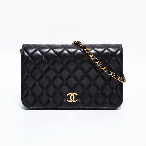シャネル CHANEL 4番台 1996-1997 ラムスキン フルフラップ チェーン ショルダーバッグ ブラック WS22837