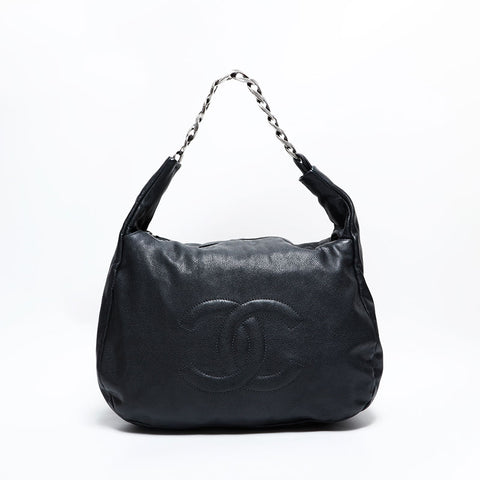 CHANEL No. 13 2009-2010 Caviar Skin COCO Mark Shoulder Bag black WS22838