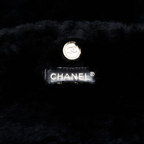 CHANEL No. 9 2004-2005 Boa Flap Chain Mouton Shoulder Bag black WS22839