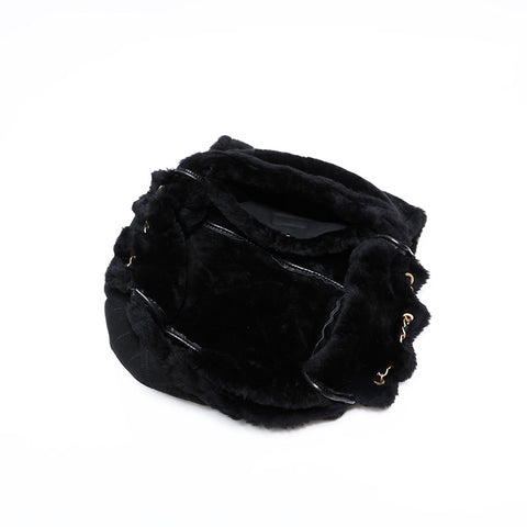シャネル CHANEL 9番台 2004-2005 ボア フラップ チェーン ムートン ショルダーバッグ ブラック WS22839