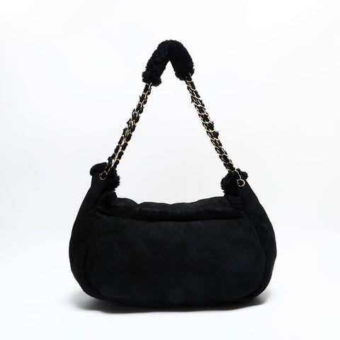 シャネル CHANEL 9番台 2004-2005 ボア フラップ チェーン ムートン ショルダーバッグ ブラック WS22839
