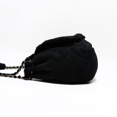 シャネル CHANEL 9番台 2004-2005 ボア フラップ チェーン ムートン ショルダーバッグ ブラック WS22839