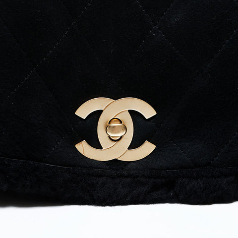 シャネル CHANEL 9番台 2004-2005 ボア フラップ チェーン ムートン ショルダーバッグ ブラック WS22839